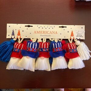 Americana Handmade Patriotic Gnome Garland - Red, Blue, White